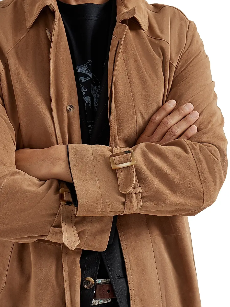 Brunello Cucinelli Men's Suede Unlined Trenchcoat | Thumbnail 4 Brunello Cucinelli Men's Suede Unlined Trenchcoat | Thumbnail 4