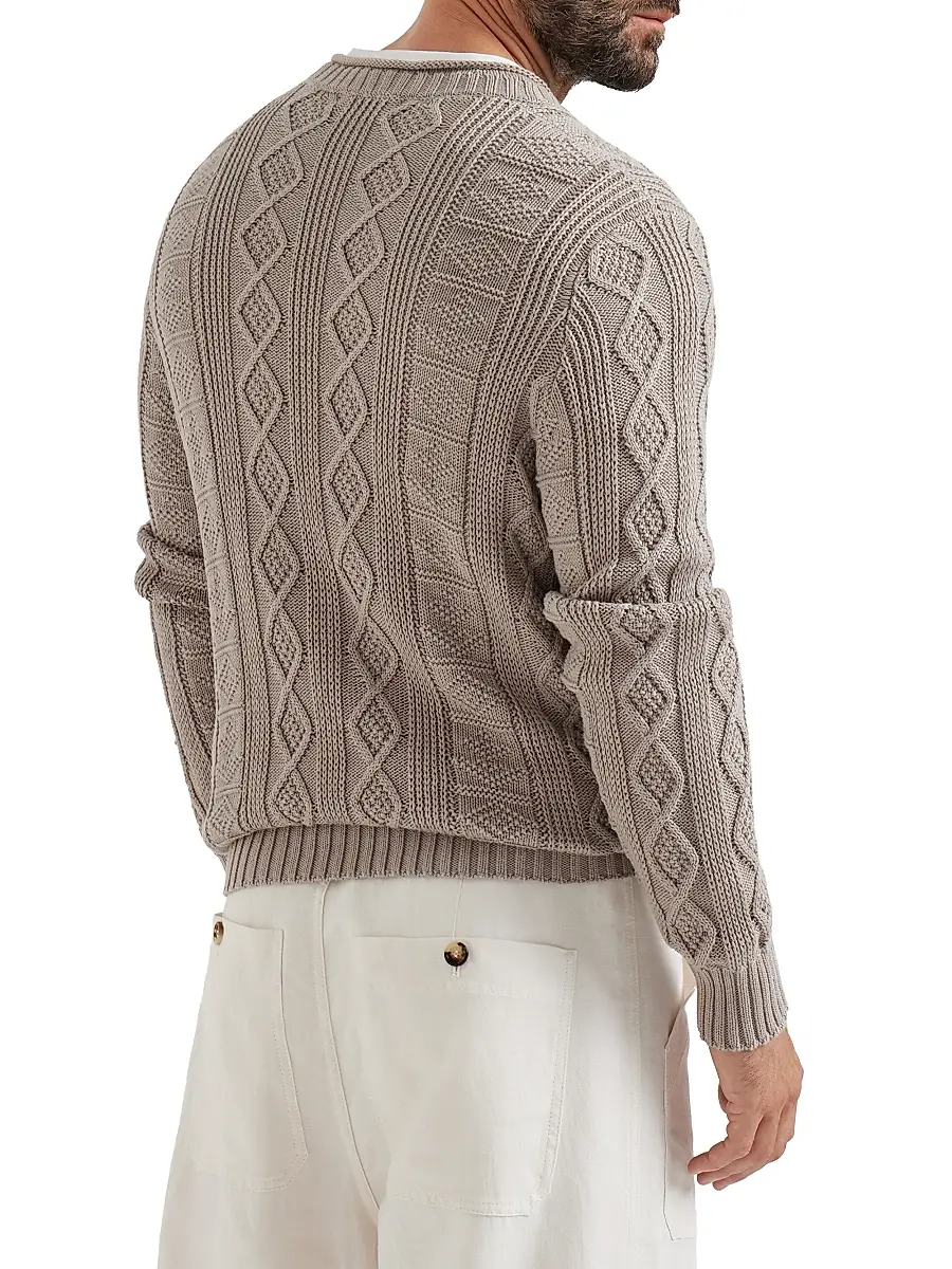 Brunello Cucinelli Men's Cotton Fisherman's Cable Sweater | Thumbnail 3 Brunello Cucinelli Men's Cotton Fisherman's Cable Sweater | Thumbnail 3