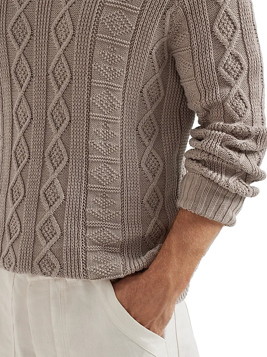 Brunello Cucinelli Men's Cotton Fisherman's Cable Sweater | Thumbnail 4 Brunello Cucinelli Men's Cotton Fisherman's Cable Sweater | Thumbnail 4