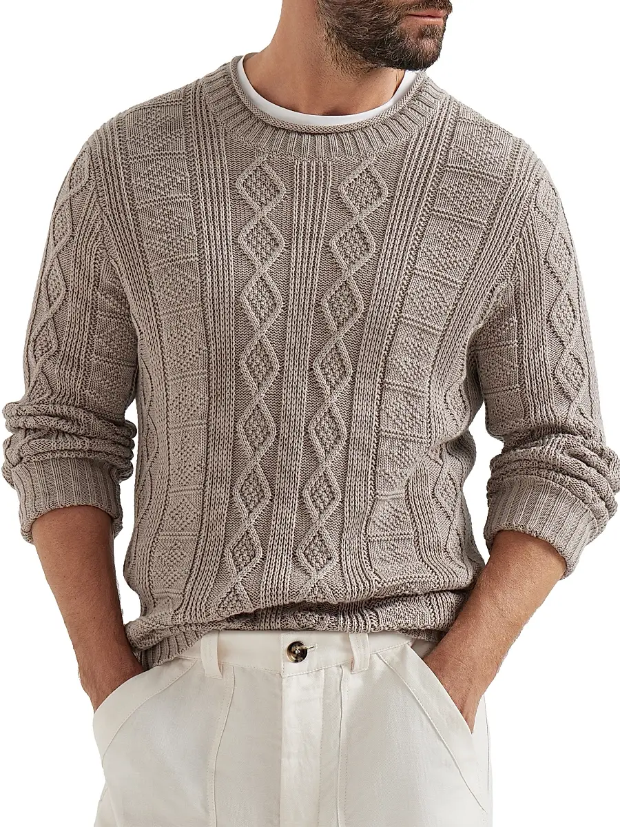 Brunello Cucinelli Men's Cotton Fisherman's Cable Sweater | Thumbnail 5 Brunello Cucinelli Men's Cotton Fisherman's Cable Sweater | Thumbnail 5