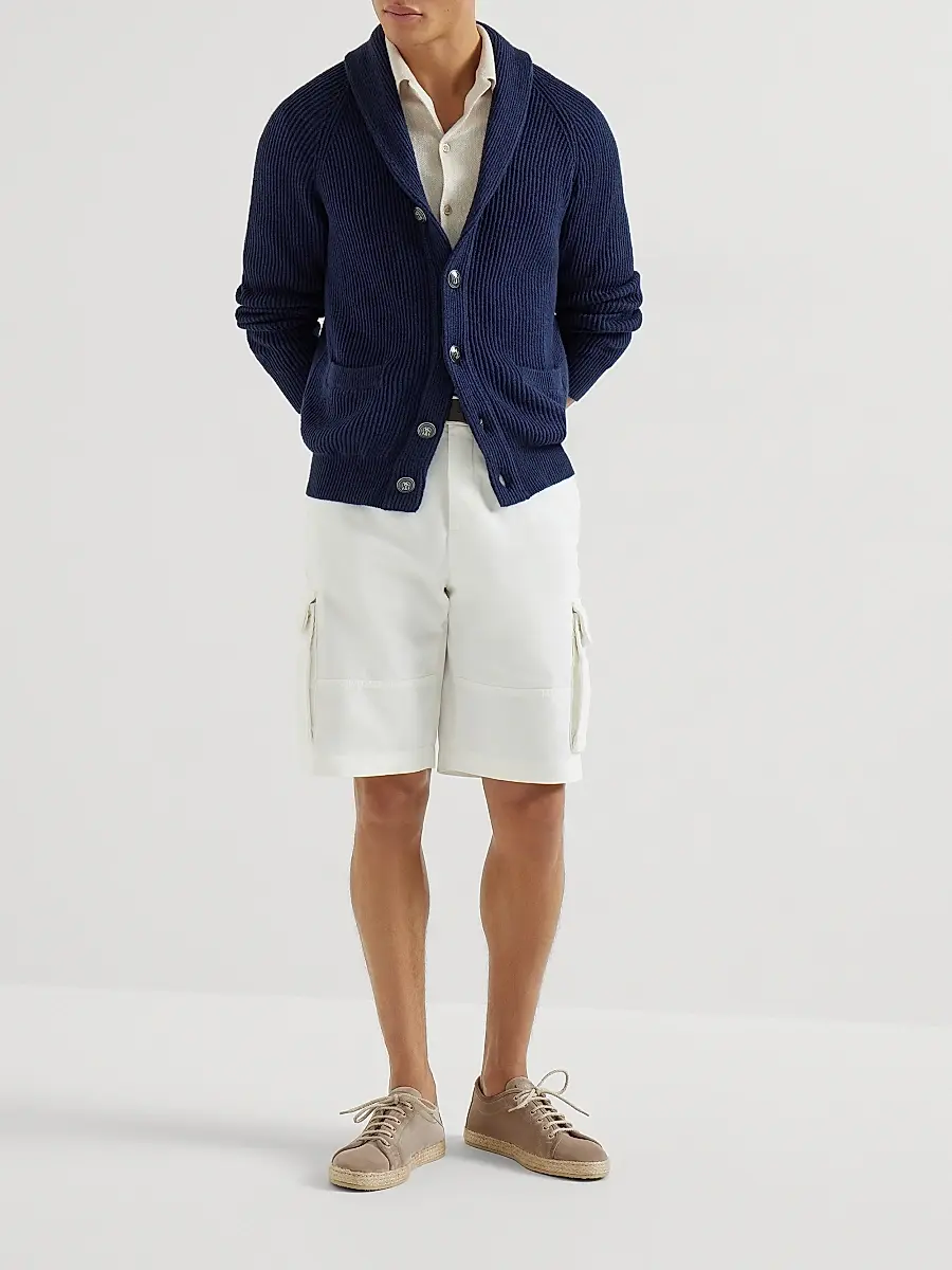 Brunello Cucinelli Men's Malfilé Cotton English Rib Cardigan with Raglan Sleeves - Navy Blue | Thumbnail 6 Brunello Cucinelli Men's Malfilé Cotton English Rib Cardigan with Raglan Sleeves - Navy Blue | Thumbnail 6