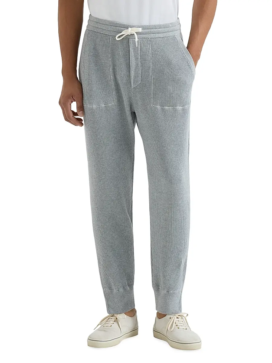 Brunello Cucinelli Men's Cotton English Rib Knit Trousers with Zipper Cuffs | Thumbnail 2 Brunello Cucinelli Men's Cotton English Rib Knit Trousers with Zipper Cuffs | Thumbnail 2