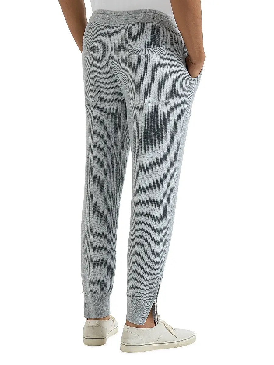 Brunello Cucinelli Men's Cotton English Rib Knit Trousers with Zipper Cuffs | Thumbnail 3 Brunello Cucinelli Men's Cotton English Rib Knit Trousers with Zipper Cuffs | Thumbnail 3