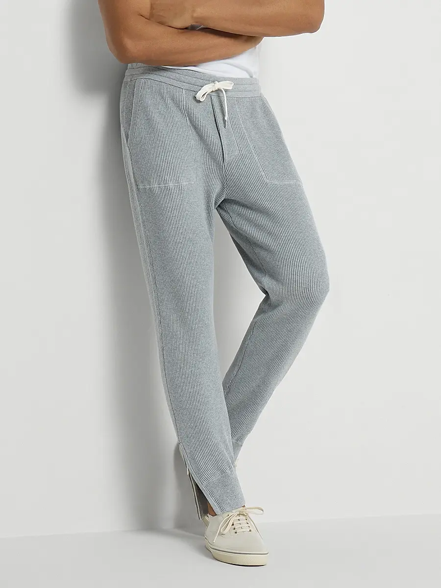 Brunello Cucinelli Men's Cotton English Rib Knit Trousers with Zipper Cuffs | Thumbnail 5 Brunello Cucinelli Men's Cotton English Rib Knit Trousers with Zipper Cuffs | Thumbnail 5