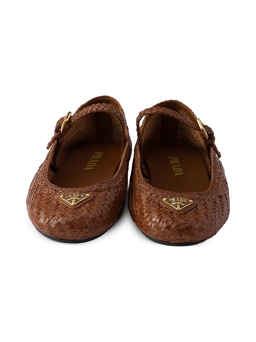 Prada Women's Woven Leather Ballerinas - Brown | Thumbnail 2 Prada Women's Woven Leather Ballerinas - Brown | Thumbnail 2