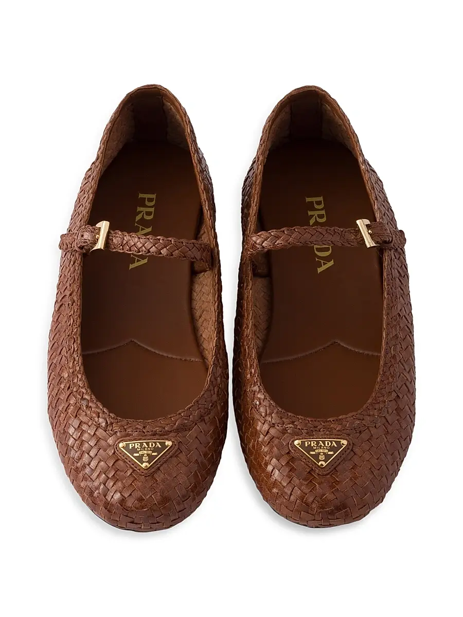 Prada Women's Woven Leather Ballerinas - Brown | Thumbnail 4 Prada Women's Woven Leather Ballerinas - Brown | Thumbnail 4