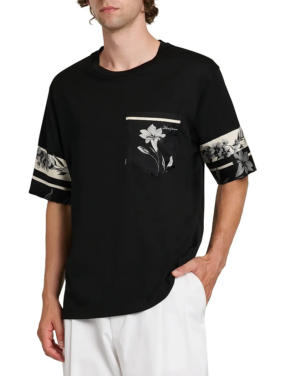 Dolce & Gabbana Men's Floral Cotton-Silk T-Shirt | Thumbnail 4 Dolce & Gabbana Men's Floral Cotton-Silk T-Shirt | Thumbnail 4