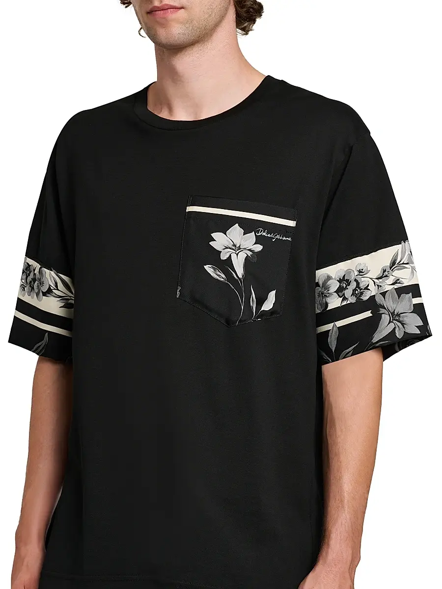 Dolce & Gabbana Men's Floral Cotton-Silk T-Shirt | Thumbnail 6 Dolce & Gabbana Men's Floral Cotton-Silk T-Shirt | Thumbnail 6