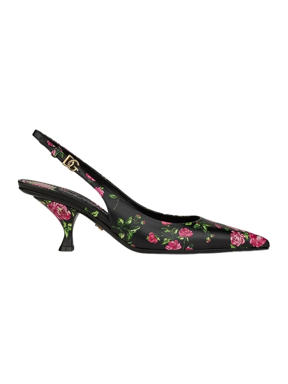 Women's Floral Leather Slingback Pumps Women's Floral Leather Slingback Pumps