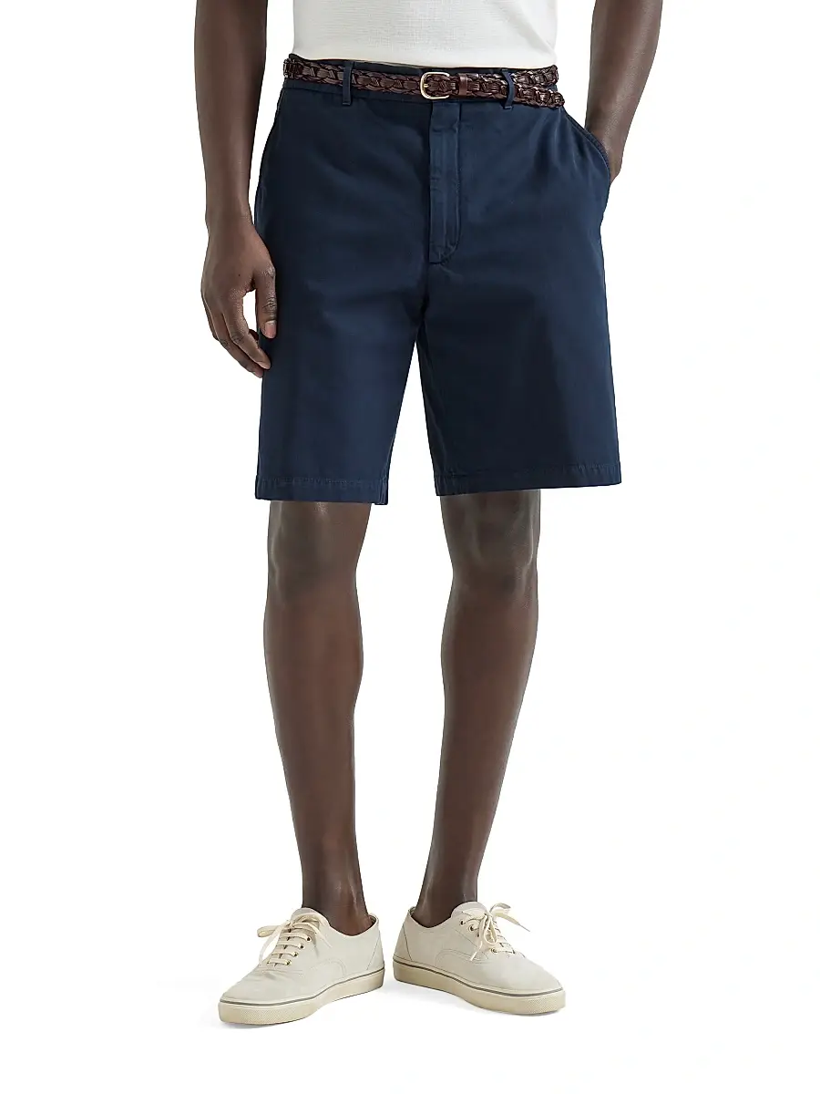 Brunello Cucinelli Men's Garment Dyed Bermuda Shorts in Twisted Cotton Gabardine - White | Thumbnail 8
