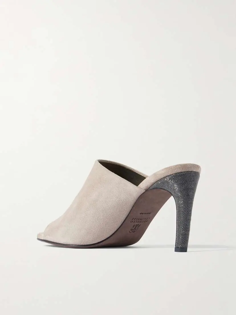 Brunello Cucinelli 80 Bead-embellished Suede Mules | Thumbnail 3