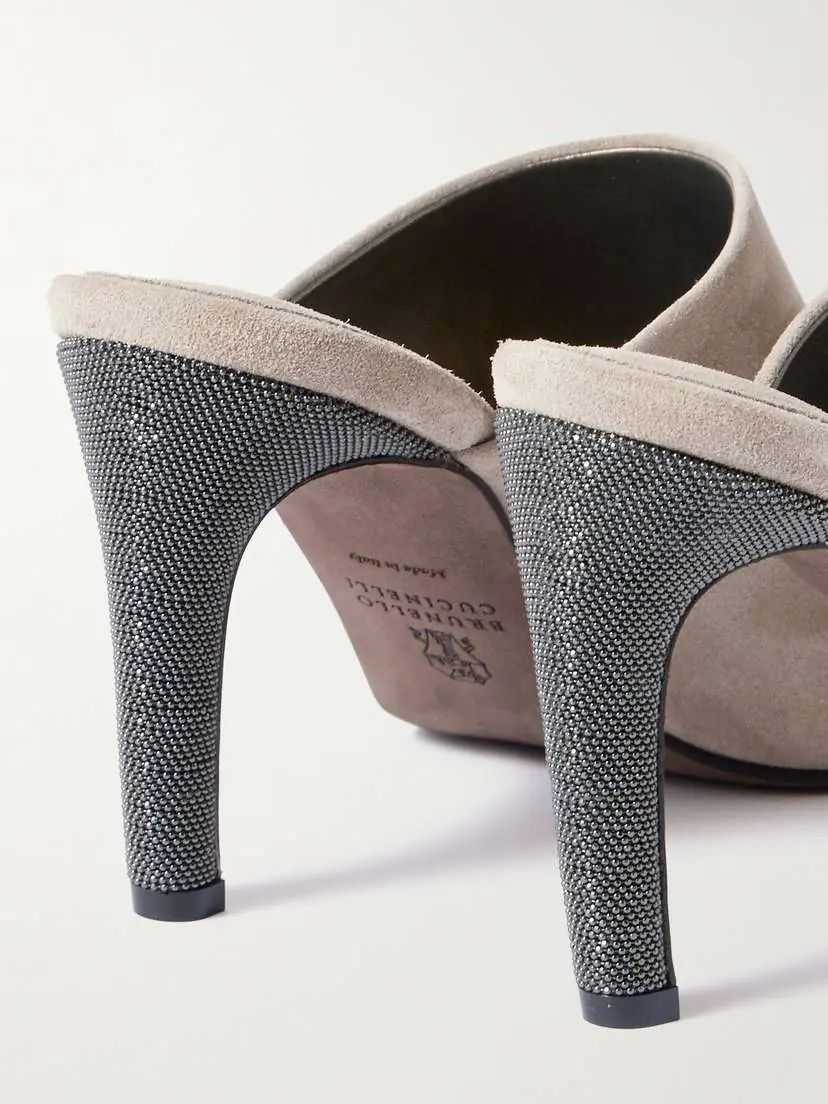 Brunello Cucinelli 80 Bead-embellished Suede Mules | Thumbnail 4