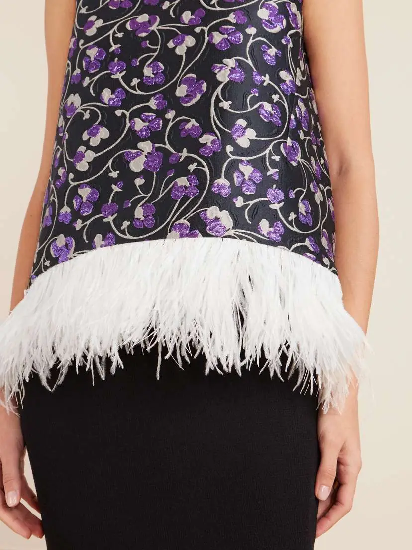 La DoubleJ La Scala Asymmetric Feather-trimmed Metallic Jacquard Top | Thumbnail 6
