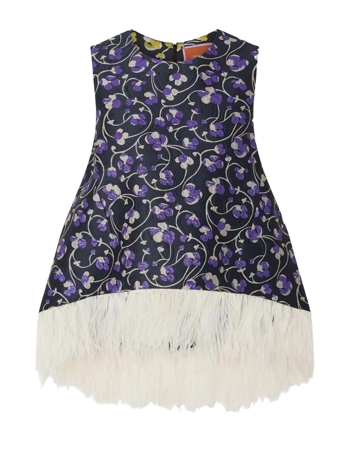 La DoubleJ La Scala Asymmetric Feather-trimmed Metallic Jacquard Top