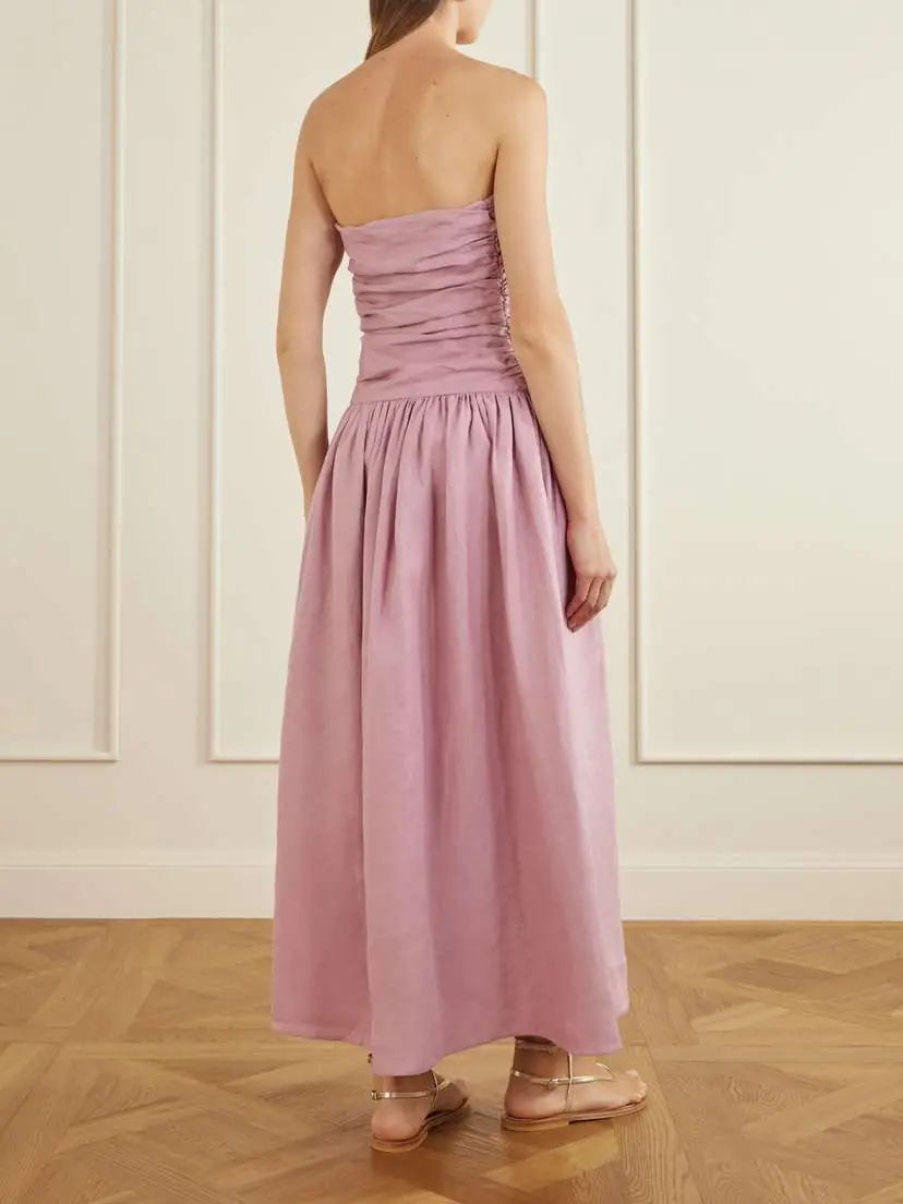 Faithfull Sacha Ruched Pleated Linen Maxi Dress | Thumbnail 4 Faithfull Sacha Ruched Pleated Linen Maxi Dress | Thumbnail 4