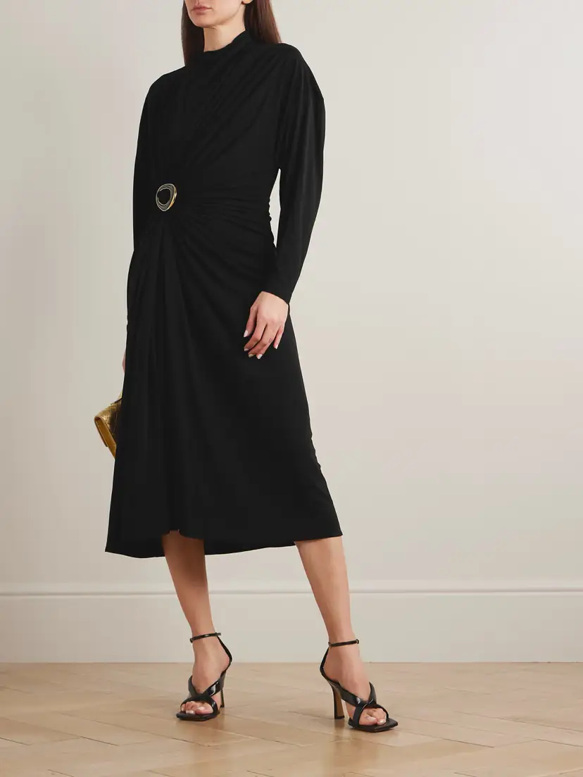Bottega Veneta Embellished Gathered Jersey Midi Dress | Thumbnail 2 Bottega Veneta Embellished Gathered Jersey Midi Dress | Thumbnail 2