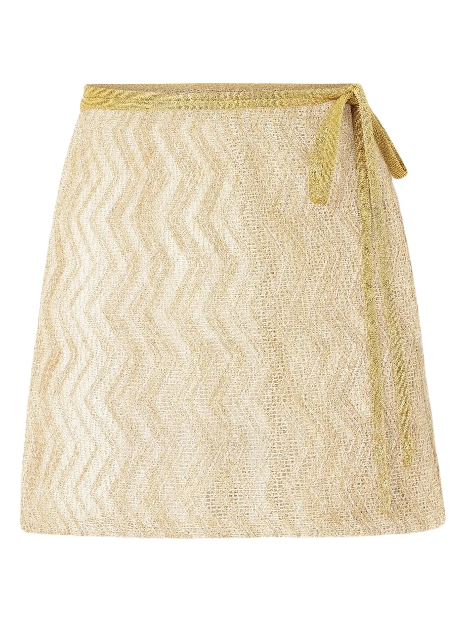 Mare Sequin-embellished Metallic Crochet-knit Mini Wrap Skirt