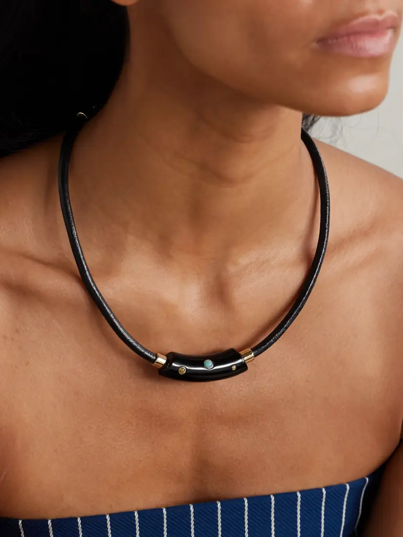 Lizzie Fortunato Cabera Gold-plated, Leather, Resin And Multi-stone Choker | Thumbnail 2 Lizzie Fortunato Cabera Gold-plated, Leather, Resin And Multi-stone Choker | Thumbnail 2