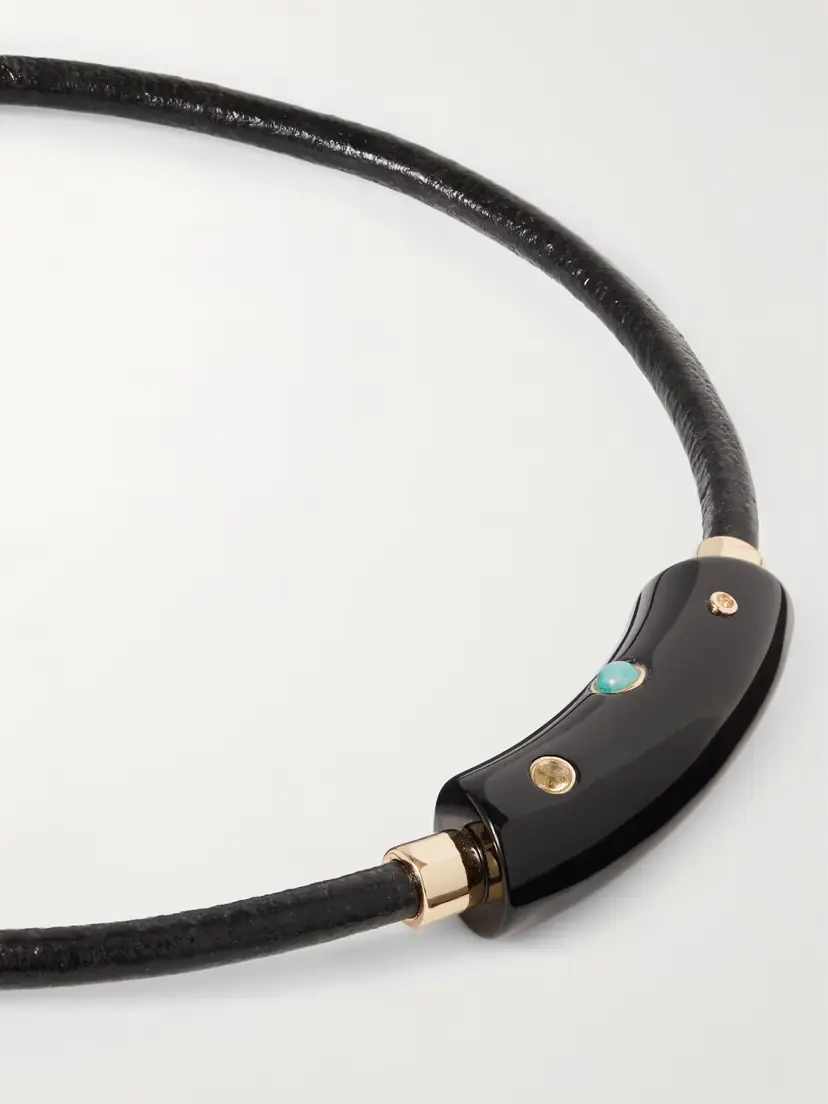 Lizzie Fortunato Cabera Gold-plated, Leather, Resin And Multi-stone Choker | Thumbnail 4 Lizzie Fortunato Cabera Gold-plated, Leather, Resin And Multi-stone Choker | Thumbnail 4