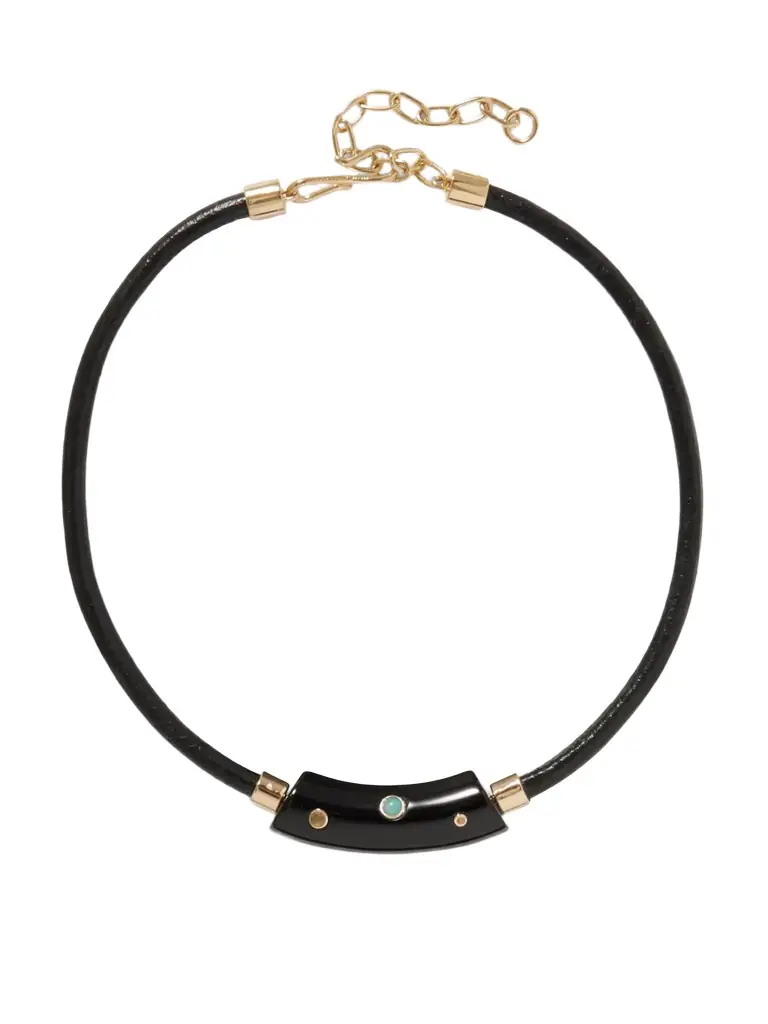 Cabera Gold-plated, Leather, Resin And Multi-stone Choker Cabera Gold-plated, Leather, Resin And Multi-stone Choker