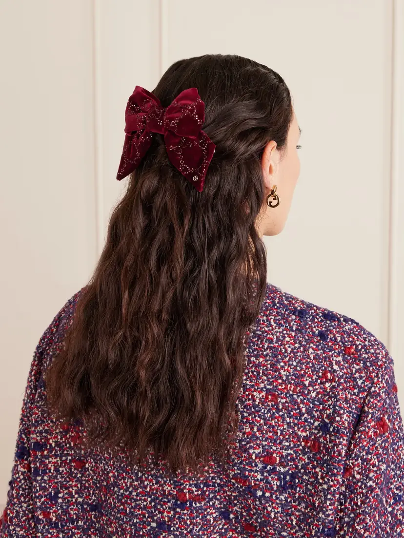 Gucci Crystal-embellished Cotton-blend Velvet Hair Clip | Thumbnail 2 Gucci Crystal-embellished Cotton-blend Velvet Hair Clip | Thumbnail 2
