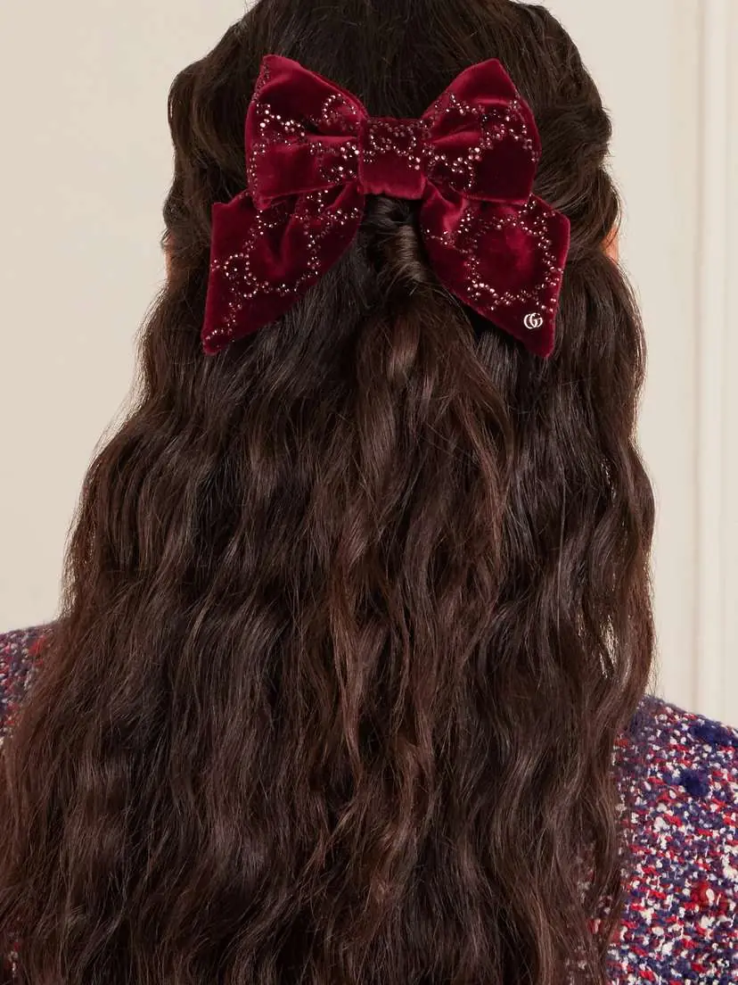 Gucci Crystal-embellished Cotton-blend Velvet Hair Clip | Thumbnail 3 Gucci Crystal-embellished Cotton-blend Velvet Hair Clip | Thumbnail 3