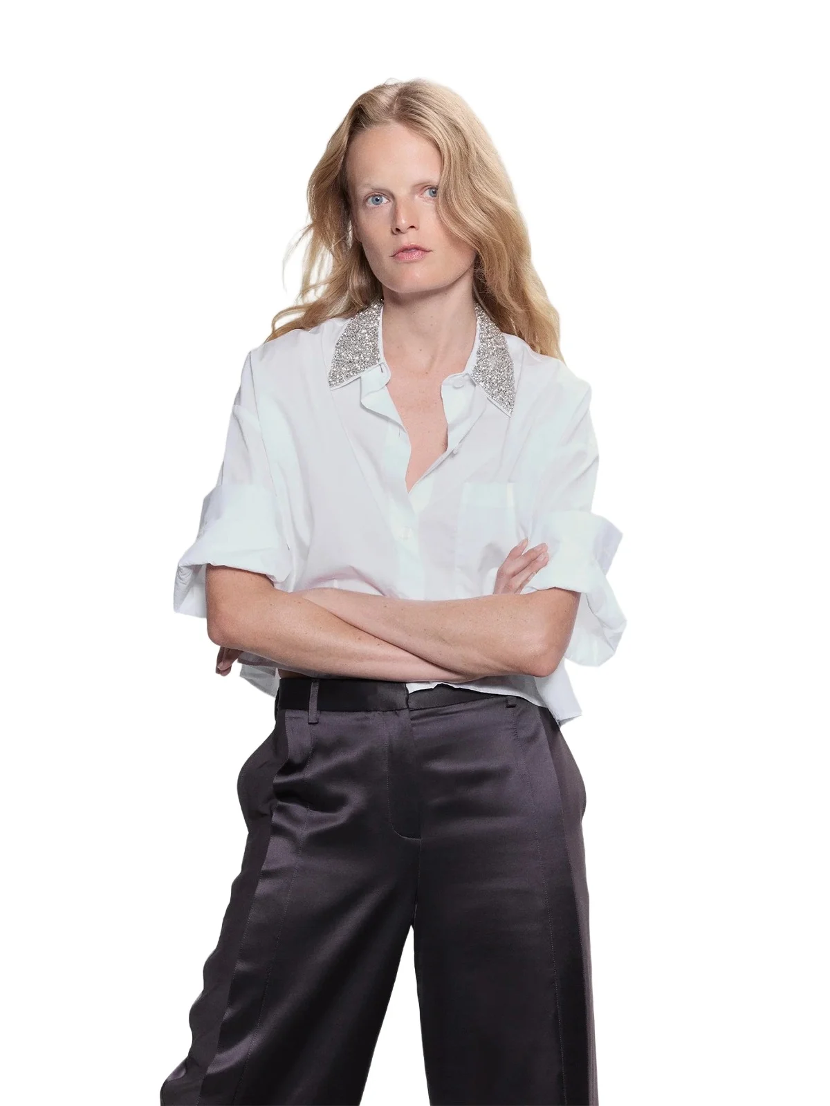 TWP Next Ex with Crystal Collar in Super Compact Poplin