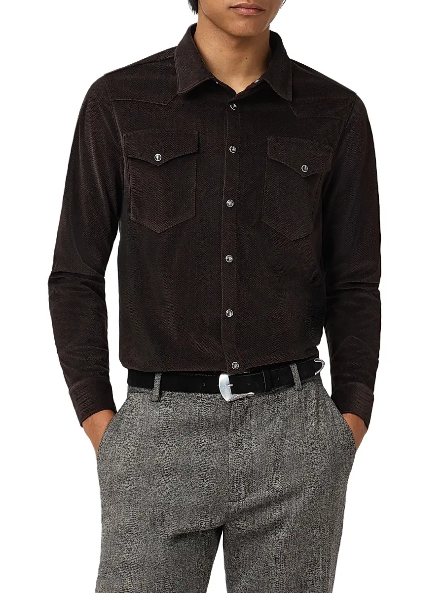JOHN VARVATOS Men's Andres Western Herringbone Shirt | Thumbnail 2 JOHN VARVATOS Men's Andres Western Herringbone Shirt | Thumbnail 2