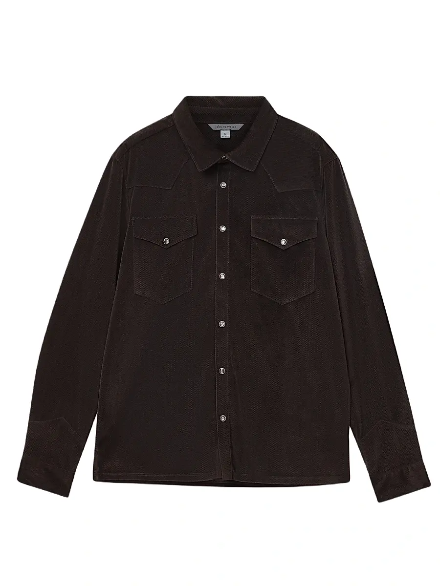 JOHN VARVATOS Men's Andres Western Herringbone Shirt