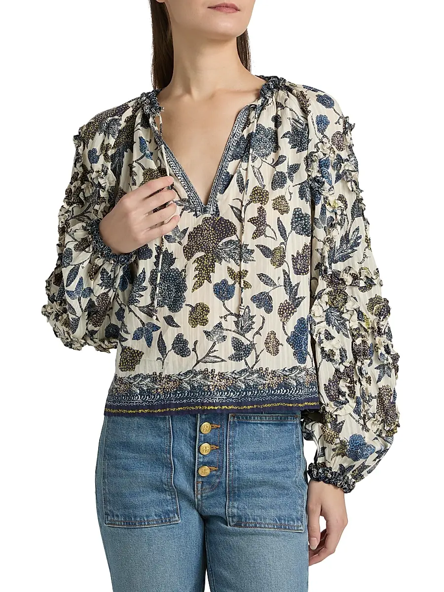 Ulla Johnson Women's Azrou Printed Ruffled Blouse | Thumbnail 3 Ulla Johnson Women's Azrou Printed Ruffled Blouse | Thumbnail 3