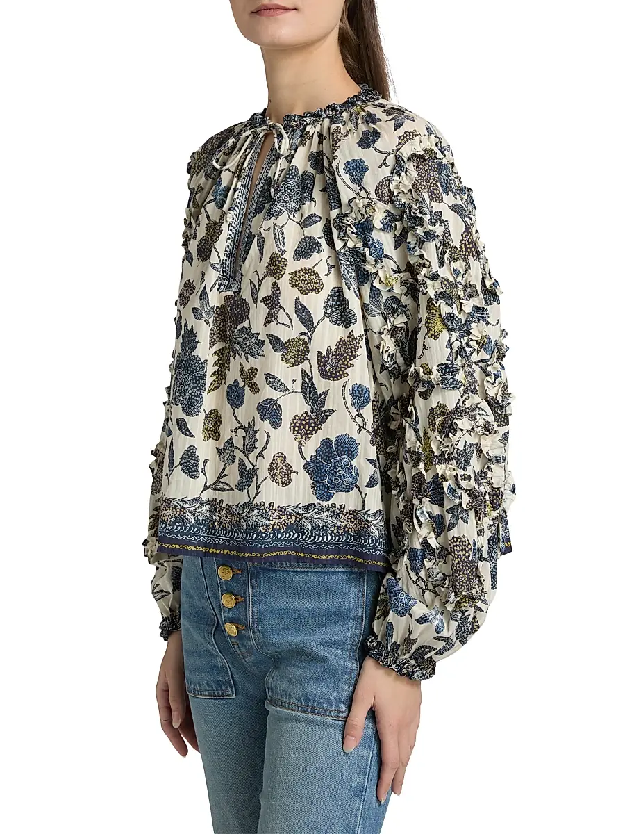 Ulla Johnson Women's Azrou Printed Ruffled Blouse | Thumbnail 4 Ulla Johnson Women's Azrou Printed Ruffled Blouse | Thumbnail 4