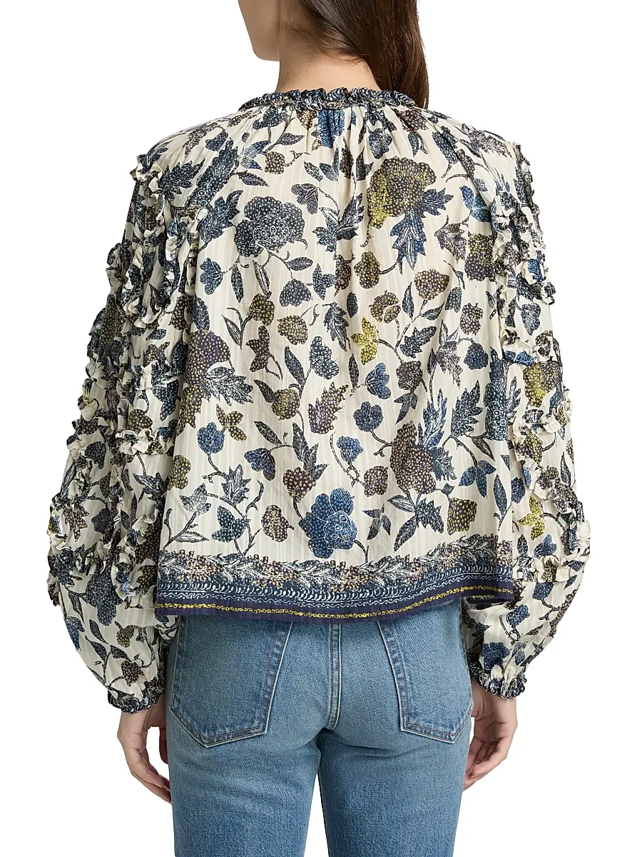 Ulla Johnson Women's Azrou Printed Ruffled Blouse | Thumbnail 5 Ulla Johnson Women's Azrou Printed Ruffled Blouse | Thumbnail 5