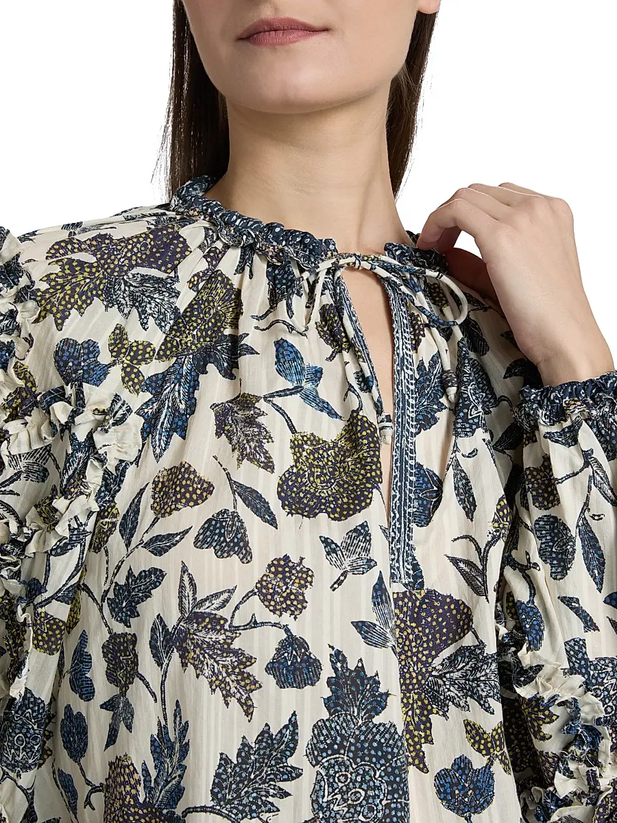 Ulla Johnson Women's Azrou Printed Ruffled Blouse | Thumbnail 6 Ulla Johnson Women's Azrou Printed Ruffled Blouse | Thumbnail 6