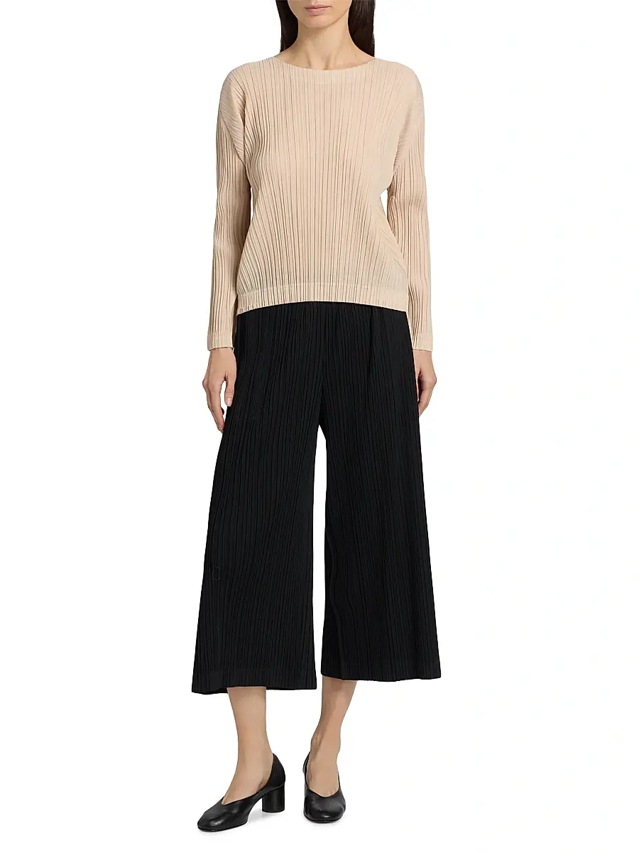 Pleats Please Issey Miyake Women's Pleated Long-Sleeve Top - Light Beige | Thumbnail 2
