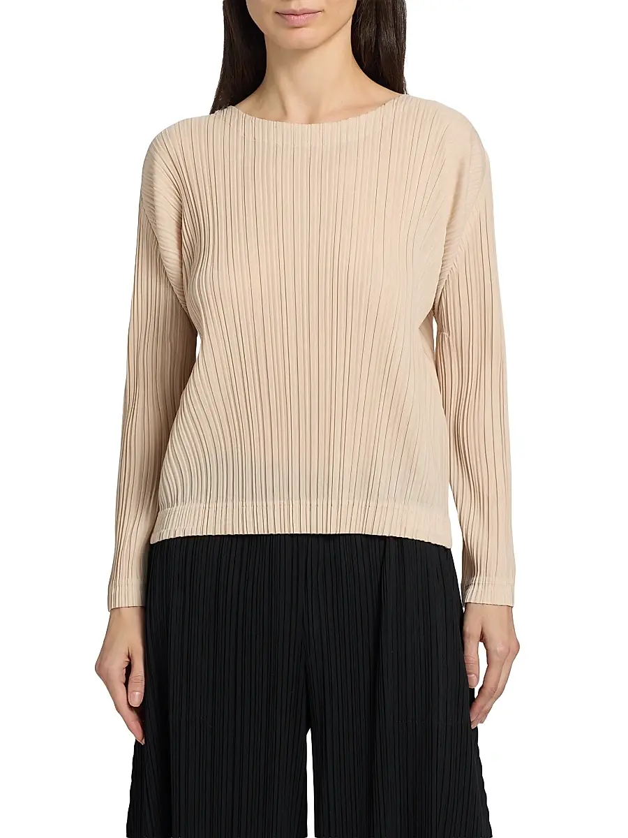 Pleats Please Issey Miyake Women's Pleated Long-Sleeve Top - Light Beige | Thumbnail 3