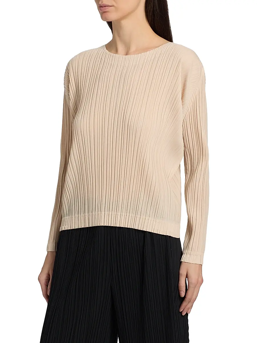 Pleats Please Issey Miyake Women's Pleated Long-Sleeve Top - Light Beige | Thumbnail 4