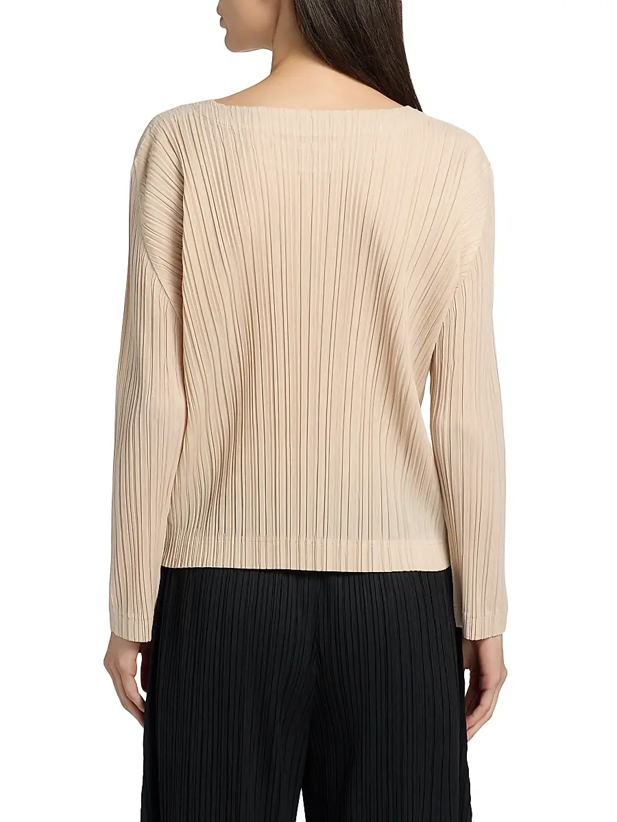 Pleats Please Issey Miyake Women's Pleated Long-Sleeve Top - Light Beige | Thumbnail 5