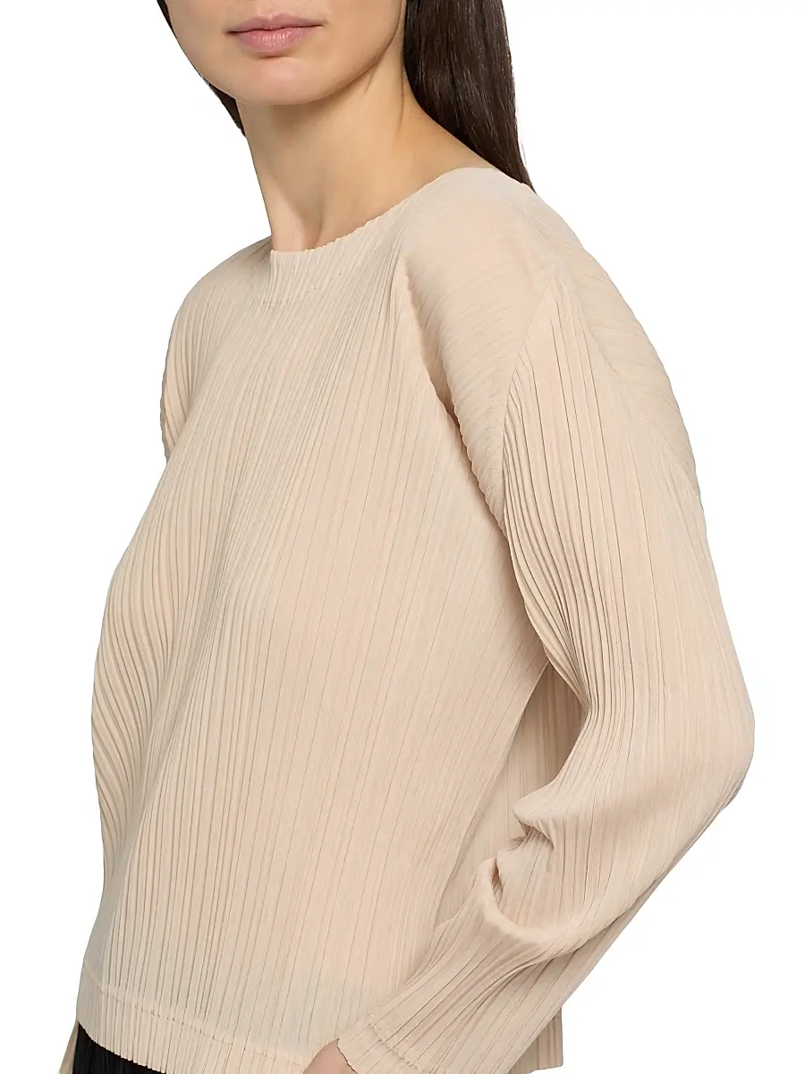 Pleats Please Issey Miyake Women's Pleated Long-Sleeve Top - Light Beige | Thumbnail 6