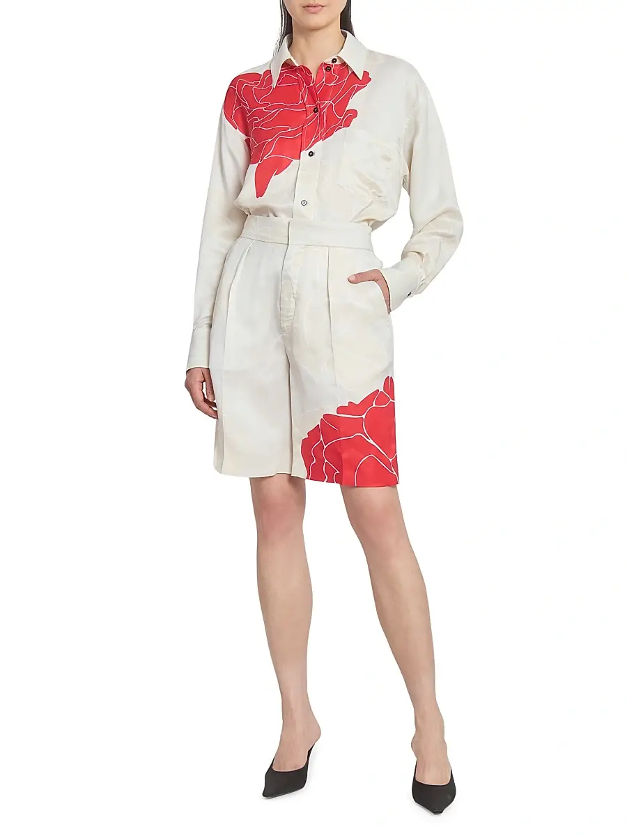 Victoria Beckham Women's Floral Wool-Blend Tailored Shorts - Shell Cardinal Red | Thumbnail 2 Victoria Beckham Women's Floral Wool-Blend Tailored Shorts - Shell Cardinal Red | Thumbnail 2
