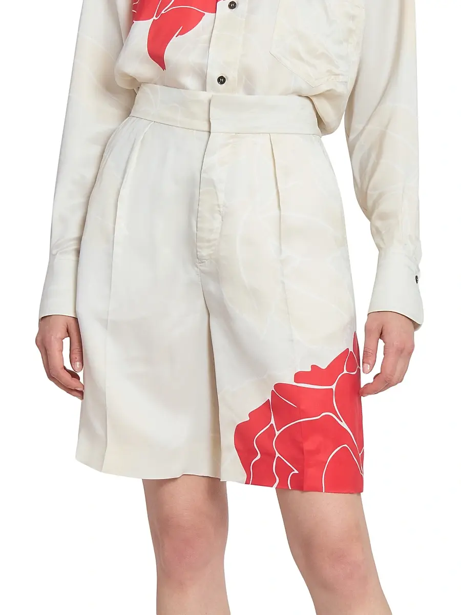 Victoria Beckham Women's Floral Wool-Blend Tailored Shorts - Shell Cardinal Red | Thumbnail 3 Victoria Beckham Women's Floral Wool-Blend Tailored Shorts - Shell Cardinal Red | Thumbnail 3