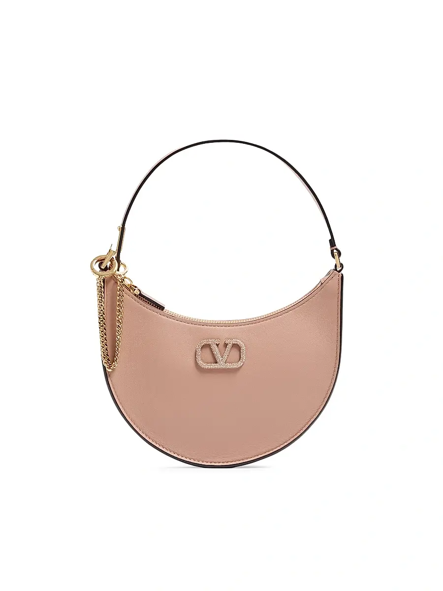 Valentino Garavani Women's VLogo Signature Calfskin Hobo Mini Bag with Jewel Logo - Rose Cannelle | Image 1 Valentino Garavani Women's VLogo Signature Calfskin Hobo Mini Bag with Jewel Logo - Rose Cannelle | Image 1