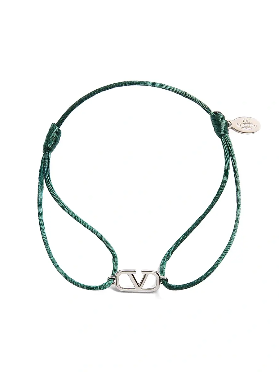 Valentino Garavani Men's Vlogo Signature Cotton Bracelet - English Green | Image 1 Valentino Garavani Men's Vlogo Signature Cotton Bracelet - English Green | Image 1