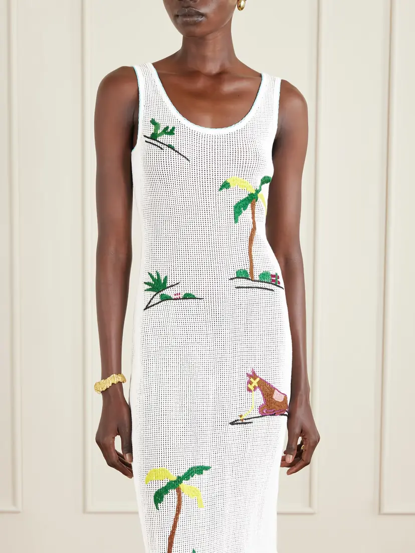 Staud Luma Embroidered Open-knit Cotton Midi Dress | Thumbnail 3