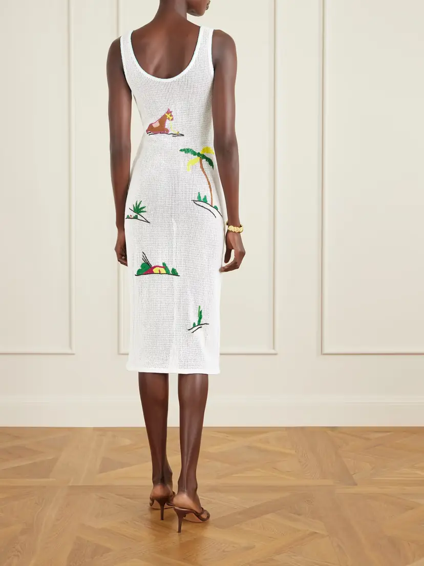 Staud Luma Embroidered Open-knit Cotton Midi Dress | Thumbnail 4