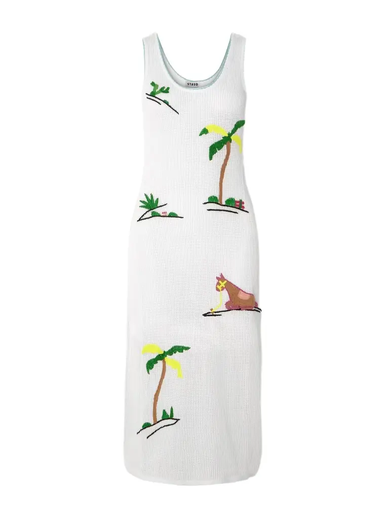 Staud Luma Embroidered Open-knit Cotton Midi Dress | Image 1 Staud Luma Embroidered Open-knit Cotton Midi Dress | Image 1