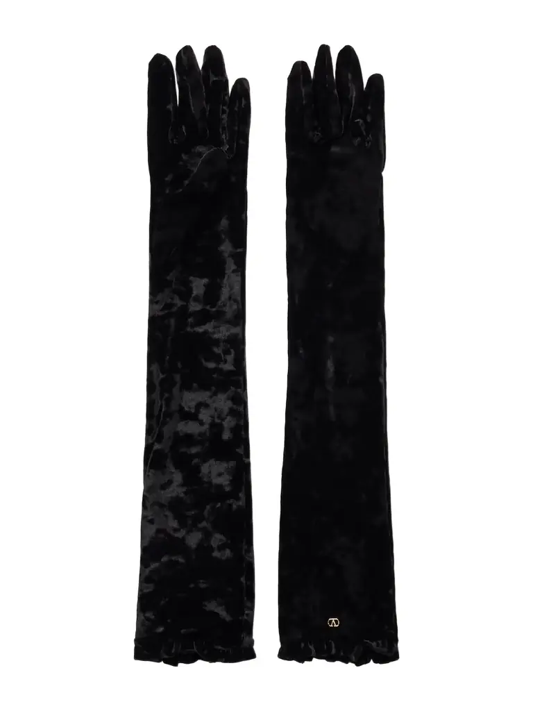 Valentino Garavani Vlogo Ruffled Velvet Gloves | Image 1 Valentino Garavani Vlogo Ruffled Velvet Gloves | Image 1