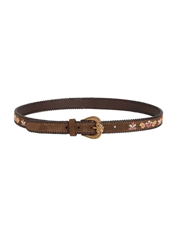 Paisley-Embroidered Leather Belt Paisley-Embroidered Leather Belt