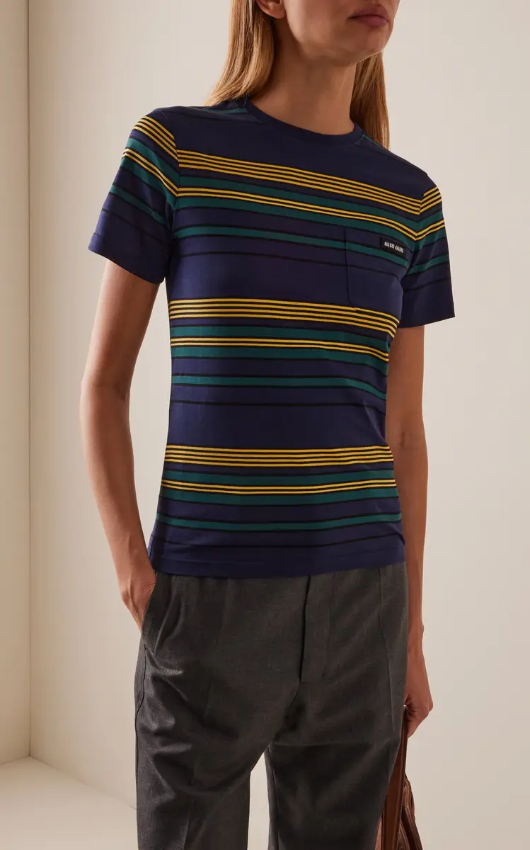 Miu Miu Striped Cotton Jersey T-Shirt | Thumbnail 2 Miu Miu Striped Cotton Jersey T-Shirt | Thumbnail 2