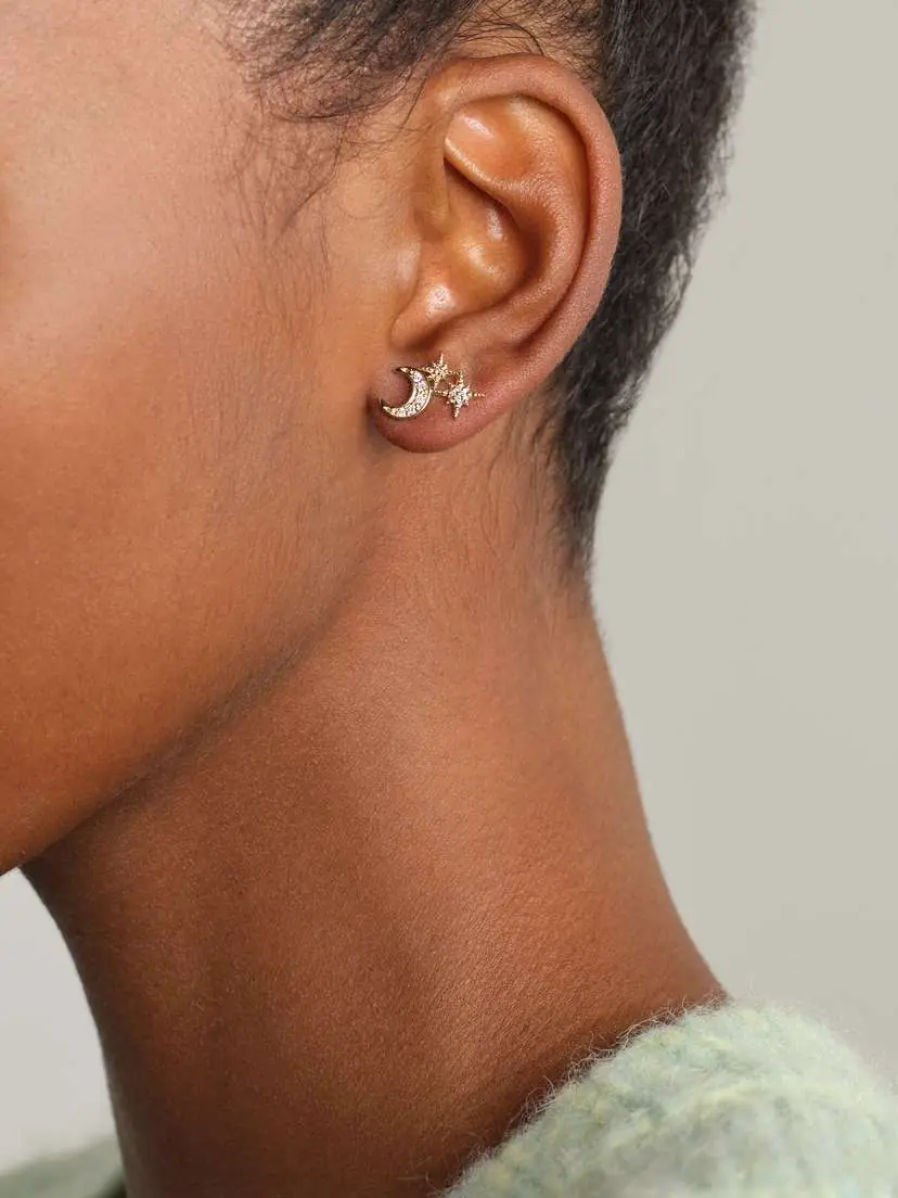 Sydney Evan Moon 14-karat Gold Diamond Earrings | Thumbnail 2