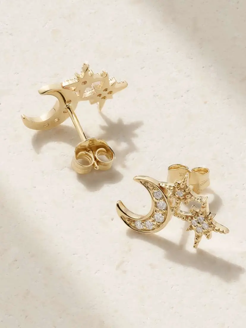 Sydney Evan Moon 14-karat Gold Diamond Earrings | Thumbnail 3